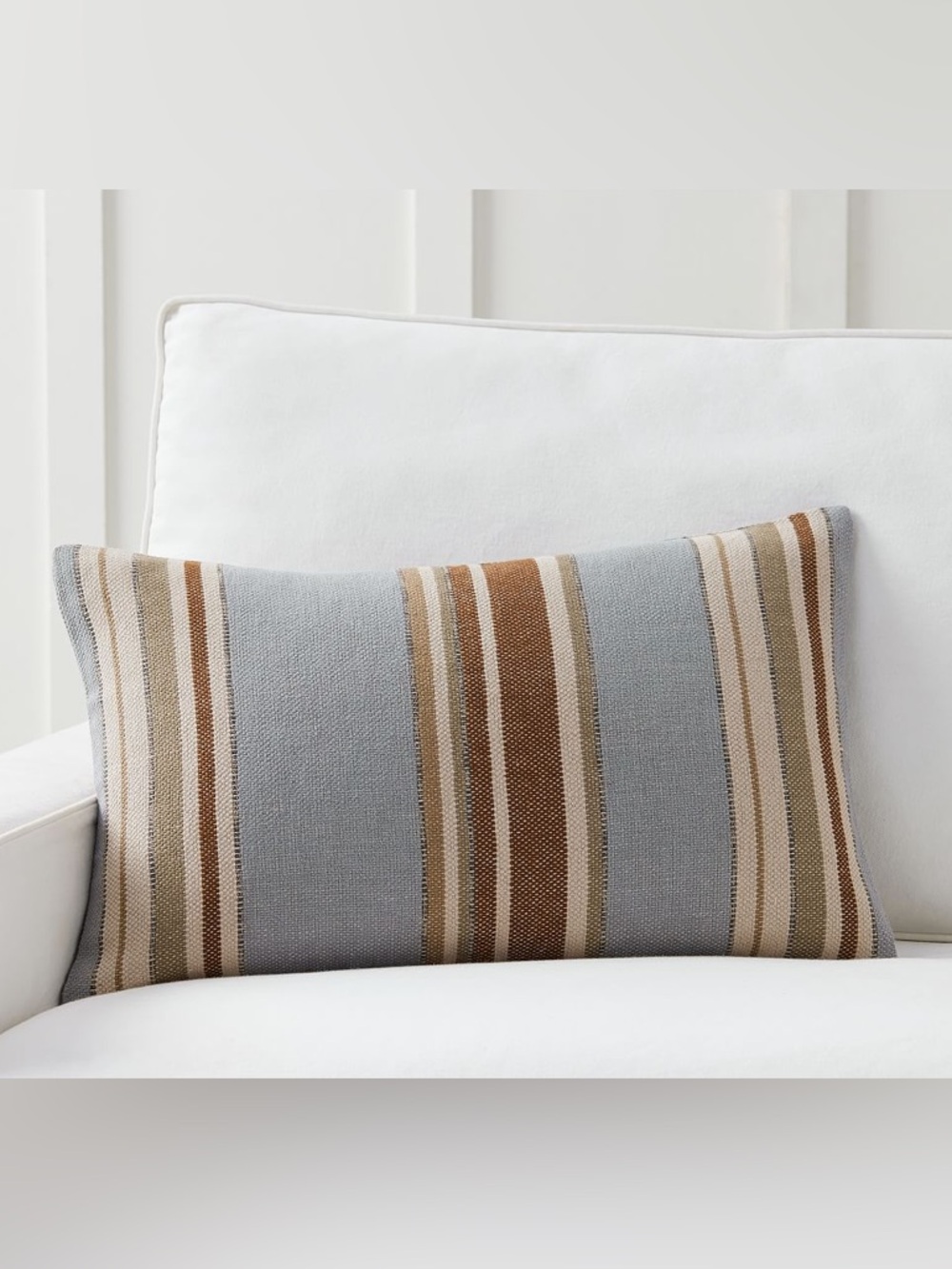 Pottery Barn Striped Lumbar Pillowcase in Blue, Brown and Cream